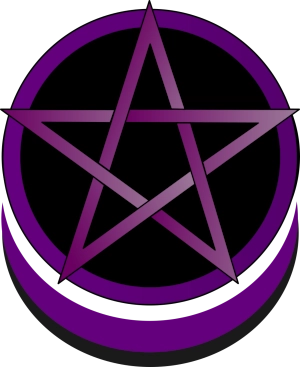 Wayward Witchery logo featuring a purple pentacle above an upturned crescent moon.