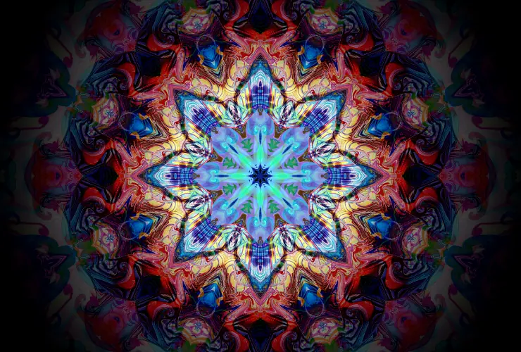 Beautiful mandala with blues, reds and whites